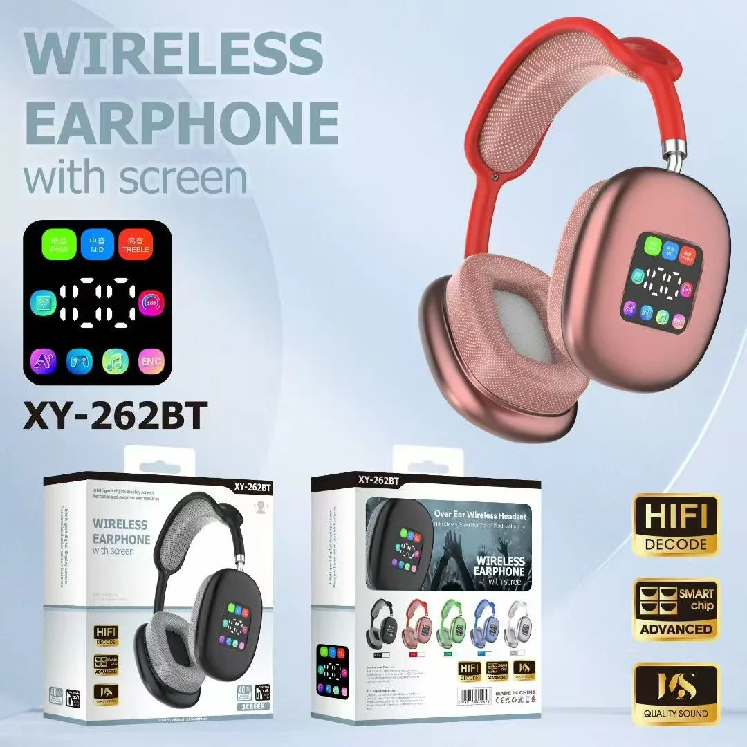 Bluetooth 5.3 Headphones with LED Screen 3.5mm AUX Over Ear Earphones HIFI Stereo Noise Cancelling Wireless Headsets