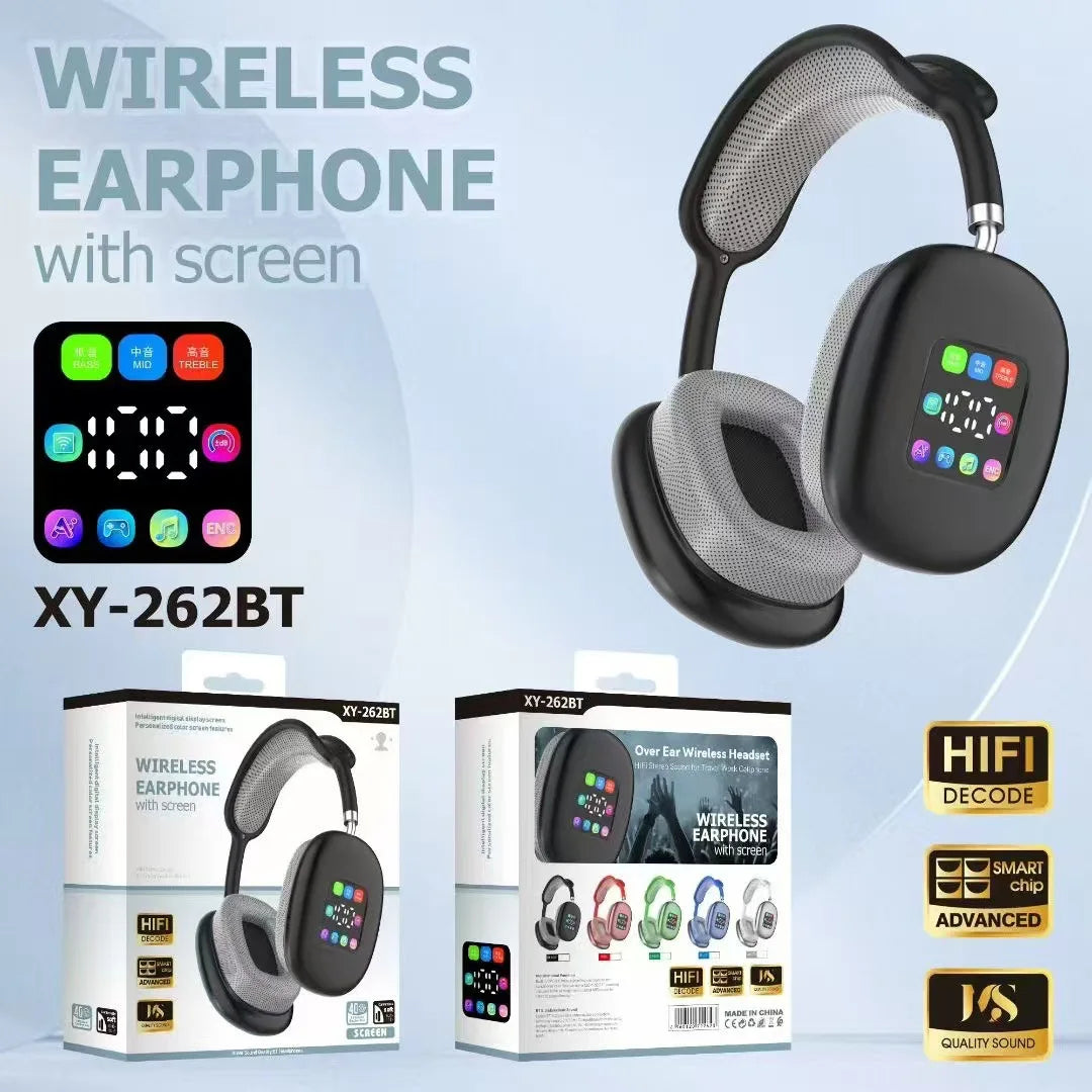 Bluetooth 5.3 Headphones with LED Screen 3.5mm AUX Over Ear Earphones HIFI Stereo Noise Cancelling Wireless Headsets