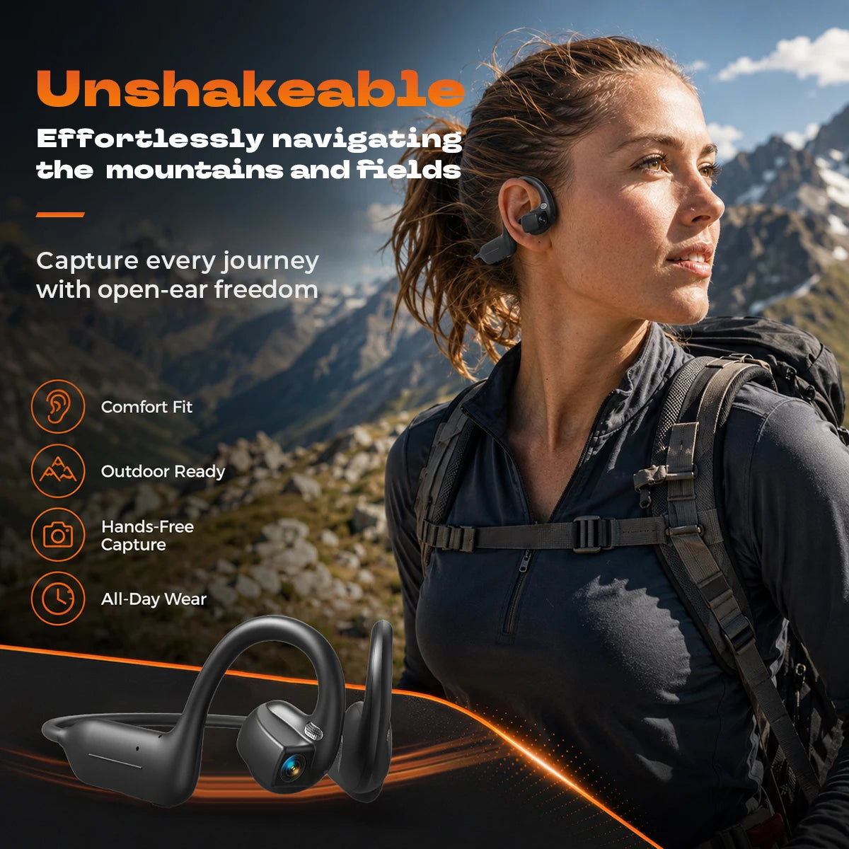 Bone Conduction Bluetooth Earphones 8MP HD Camera  Wireless Earbuds AI Assistant Translation Object Recognition Headphones E12