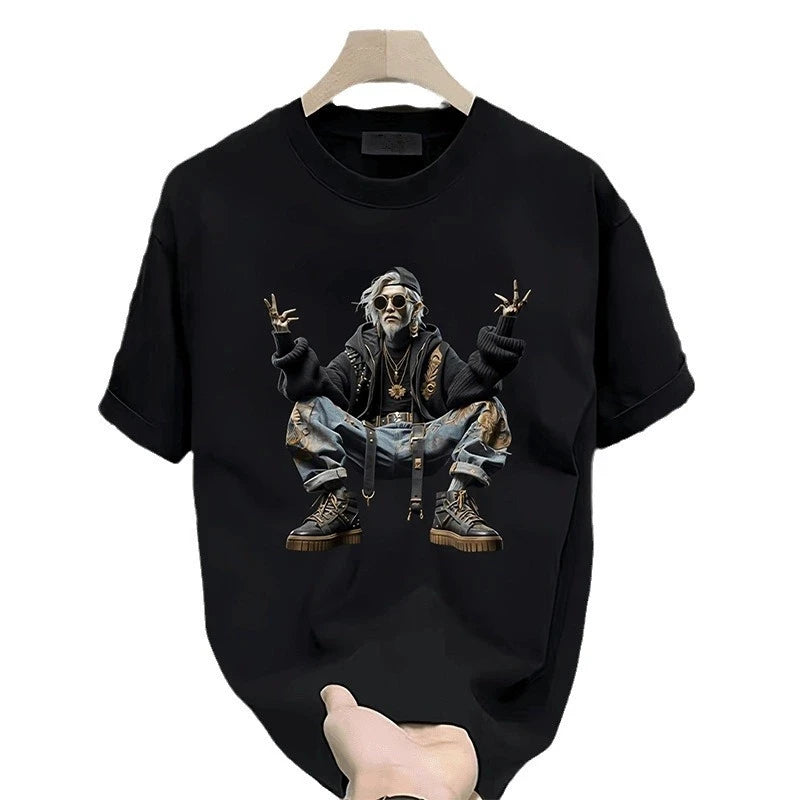 Men's Cotton T-shirts White 5XL T Shirt for Men Casual Summer Wear Hip Hop Print Black Tee Shirts Men Clothing Fashion