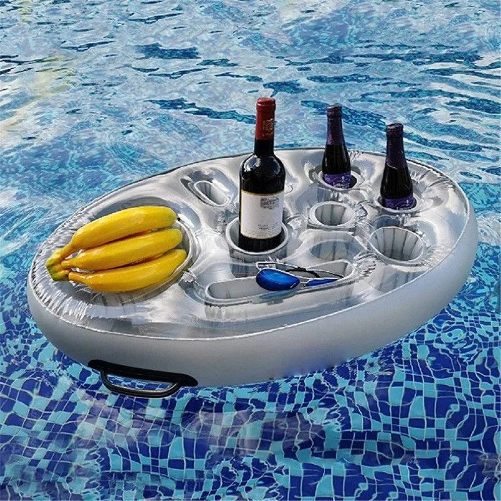 Inflatable Swimming Pool Beer Table Cooler Floating Bar Tray Pool Mattress Water Food Beverage Holder Swimming Accessory