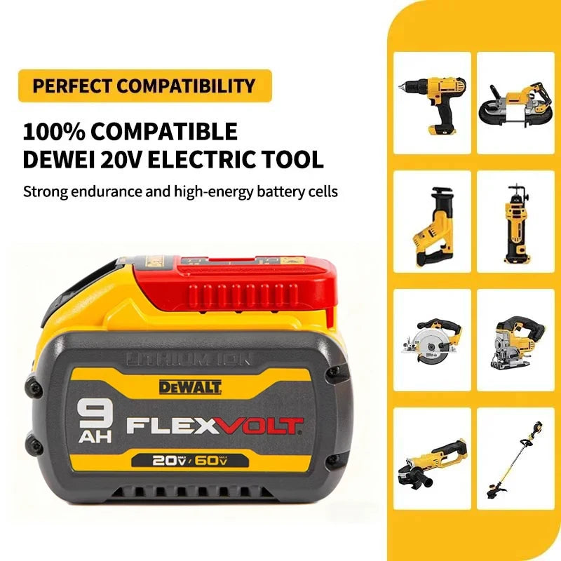 Dewalt 20V/60V 9Ah FlexVolt Lithium Ion Battery Dual Volt 180Wh Replacement Tool Battery Charger Combo Available DCB609 DCB606