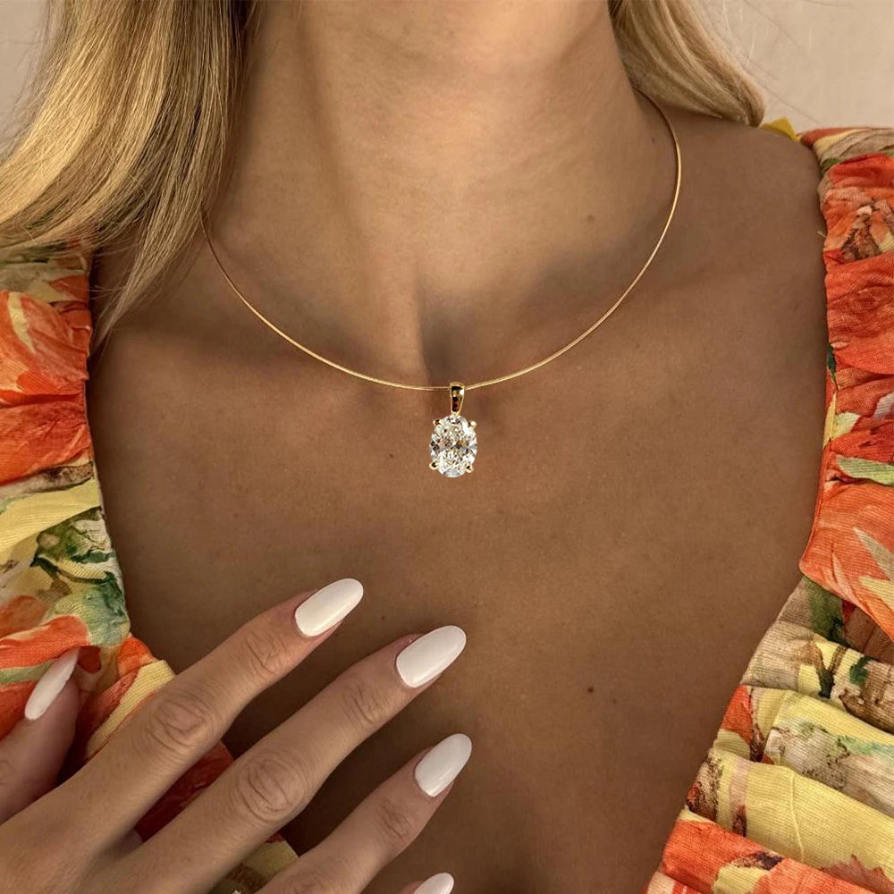 BXINY 3-5carat Oval Cut Moissanite Collar Choker Necklace 100% S925 Silver Solitaire Diamond Pendant NeckChain Gift Fine Jewelry