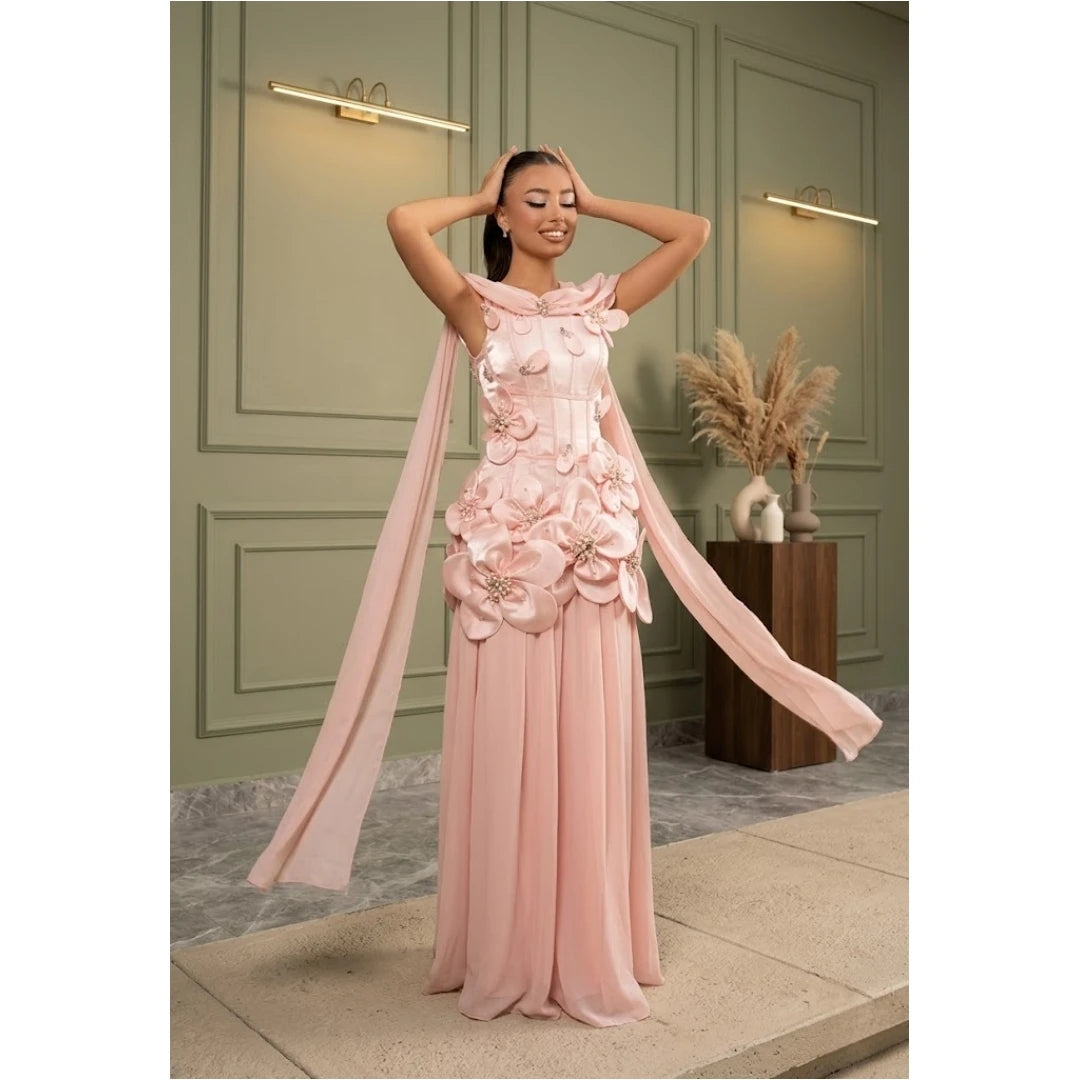 Aura Pink 3D Flowers Prom Dresses 2026 Luxury Prom Custom Made Party Dress Woman Women's Evening Dresses for Events A Word