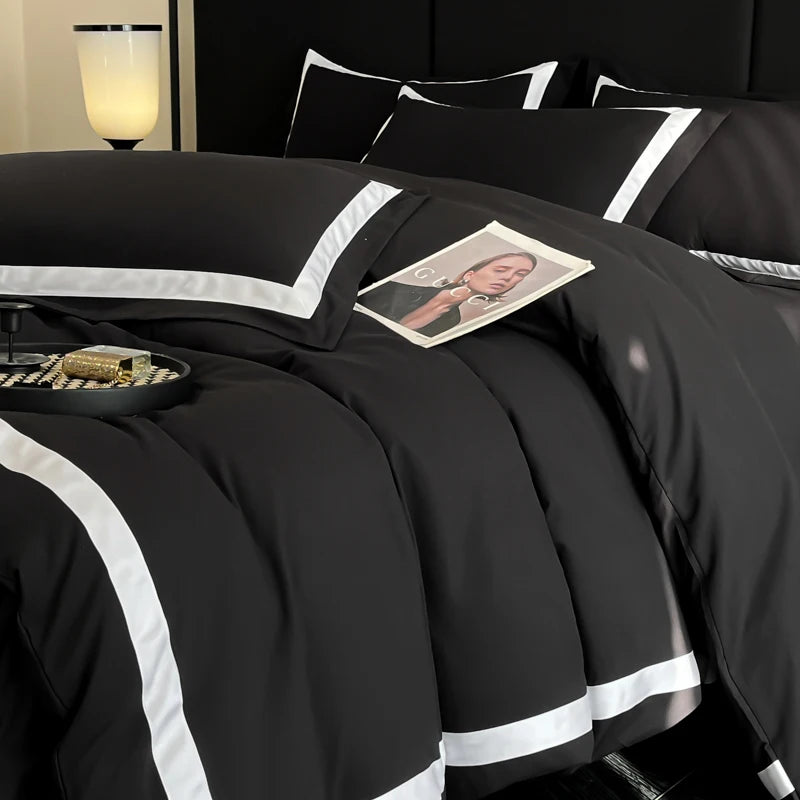 Luxury Hotel Bedding Sets Thick Brushed Bed Sheets White Duvet Cover Set Pillowcase Four Piece Fully Enclosed for Home Gift