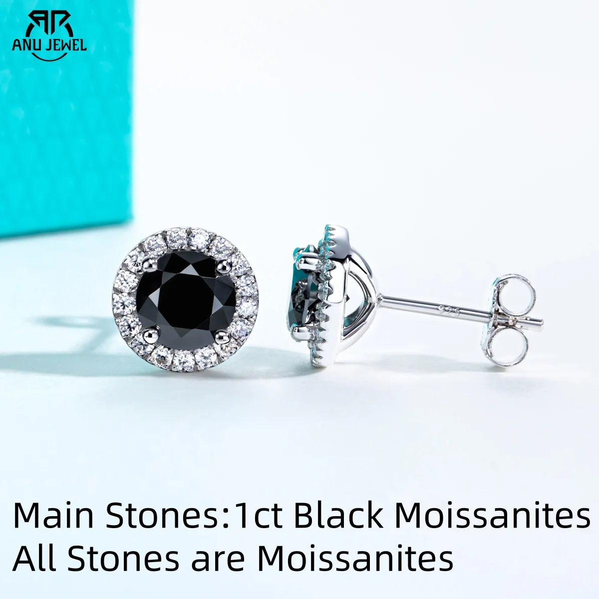 AnuJewel 1ct Black Moissanite Classic Earring 925 Sterling Silver 18K Plated Stud Earrings for Woman Fine Jewelry Wholesale