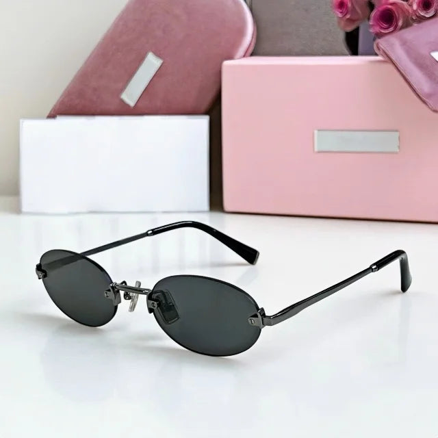 New Oval Rimless Sunglasses For Women Brand Desinger Fashion Ladies Small Eyeglasses Girls Travel Driving Goggles SUN GLASSES