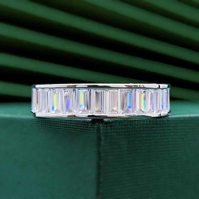 LYEE CYEE Dazzling D Color Rectangle Moissanite Stackable Rings 925 Sterling Silver Eternity Band Rings For Women Fine Jewelry