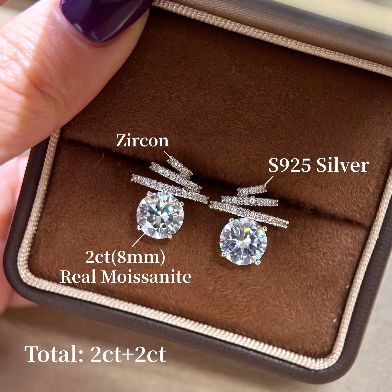 GXTRS 4CTTW Real Moissanite S925 Silver Stud Earrings For Women Sparkling Lab Diamond Wedding Party Ear Studs Fine Jewelry Gifts