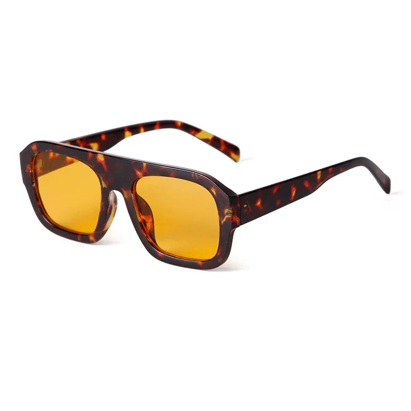 Chic Oversized Women Square Sunglasses Brand Design 2025 Trendy Flat Top Tortoise Shell Blue Lens Sun Glasses Eyewear Female UV