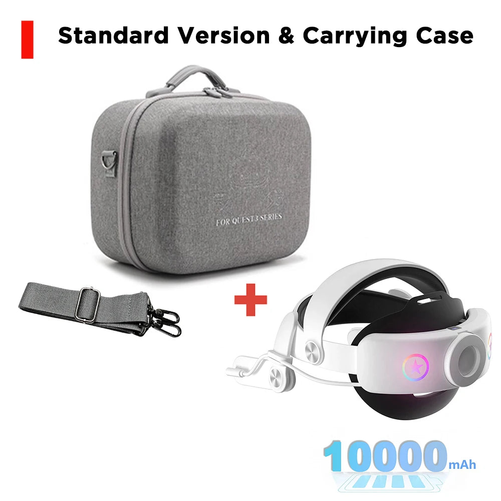 10000mAh Battery Comfort Head Strap For Meta Quest 3/3s Replacement Elite Strap PD18W Charging Enhanced Playtime, Carrying Case