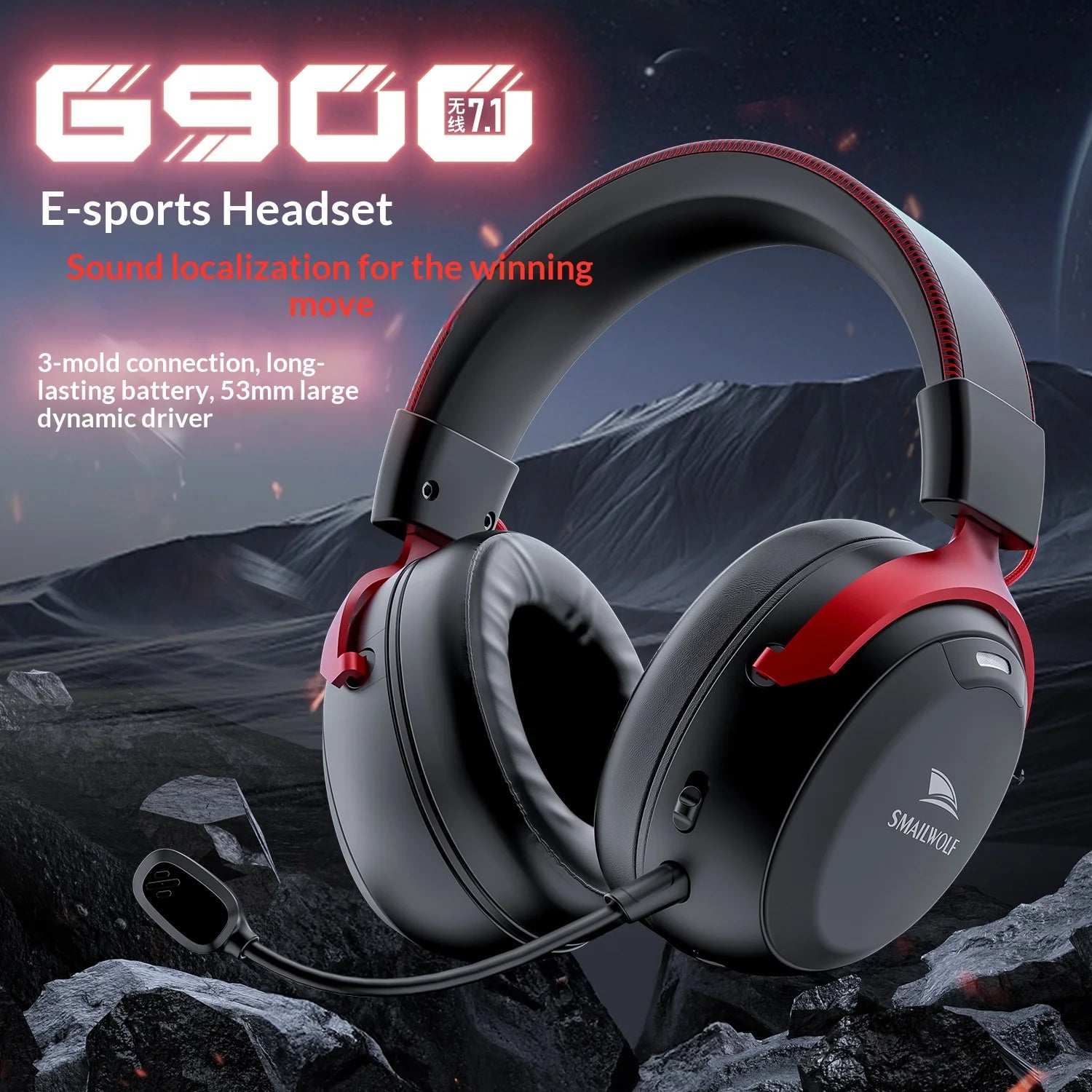 G900 Wireless Gaming Headset, 53mm Driver 7.1 Surround Sound, 2000mAh 100H Battery, 15ms Low Latency, 2.4G/BT for PC PS5 Switch