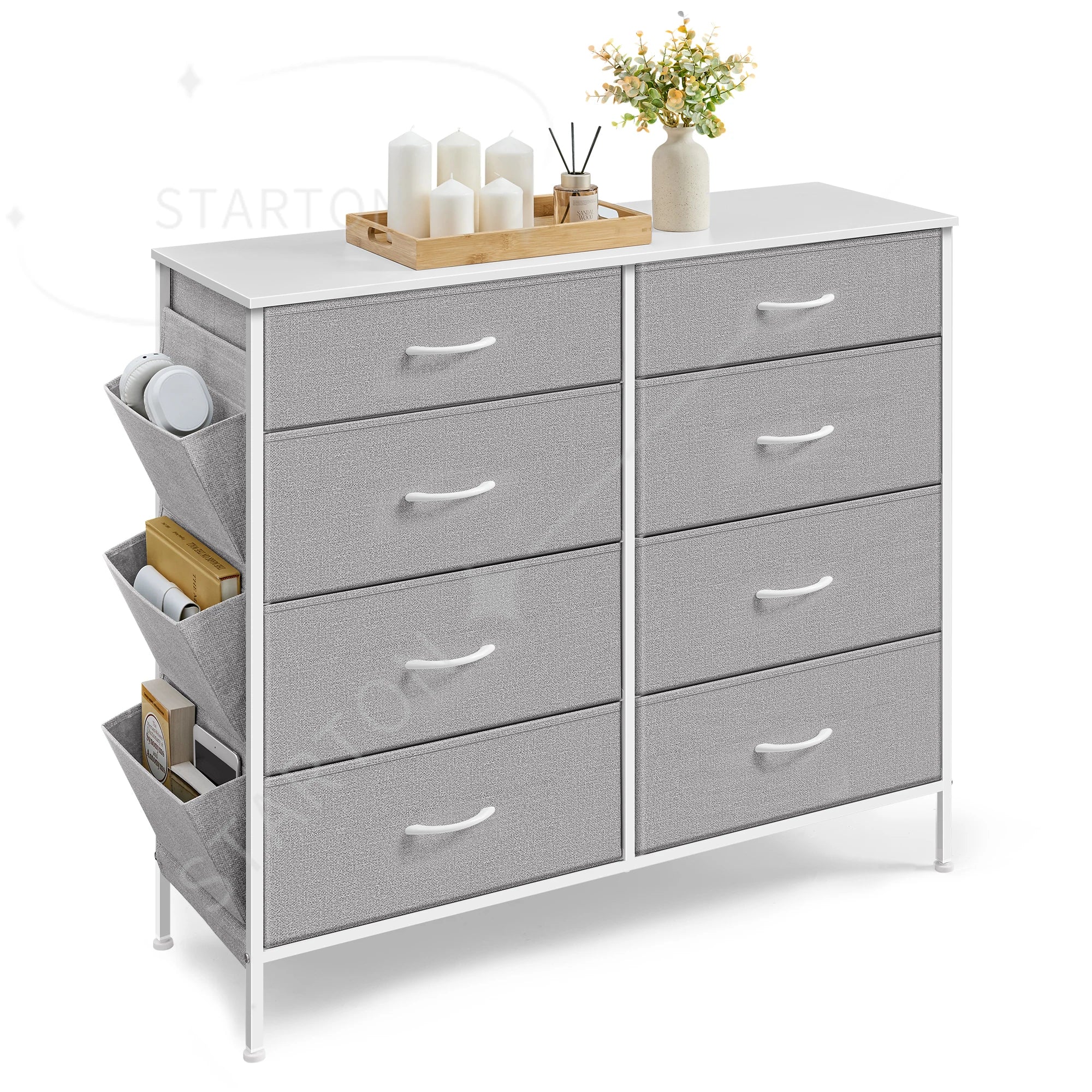 Storage Organiser Unit for Living Room Hallway 8 Fabric Drawers with Side Pockets Chest of Drawers for Bedroom