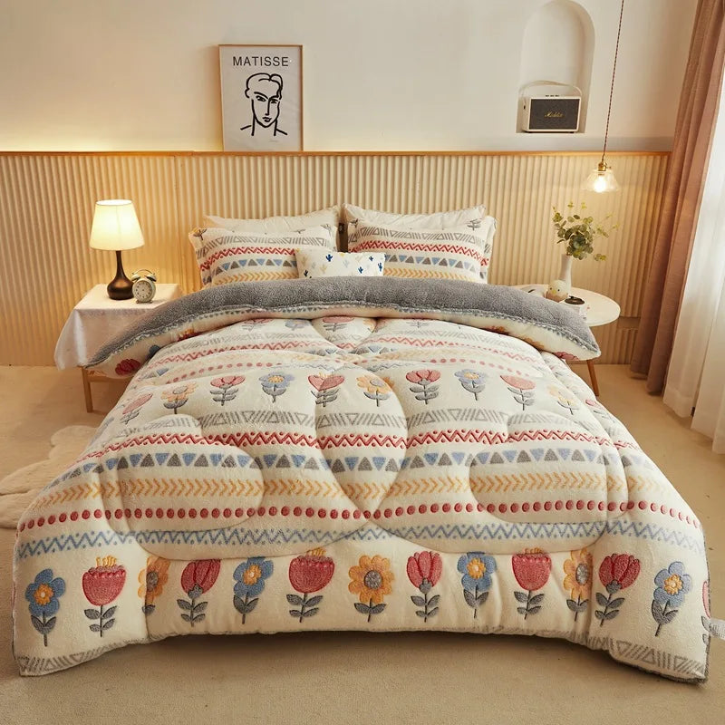Bohemian Style Thick Warm Winter Blankets for Bed King Queen Size Snowflake Velvet Comforter Floral Pattern Weight Plush Blanket