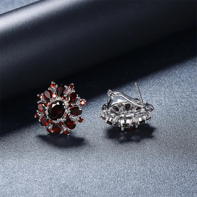 15 Carats Garnet Silver Earrings Natural Gemstone 925 Sterling Silver Fine Jewelry for Women, Gift for Christmas
