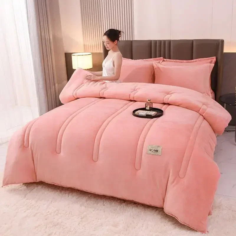 Thermal Winter Lamb Velvet Quilt Thick Flannel and Lamb Double-faced Velvet Wool Blankets Quilts Thick, warm and comfortable