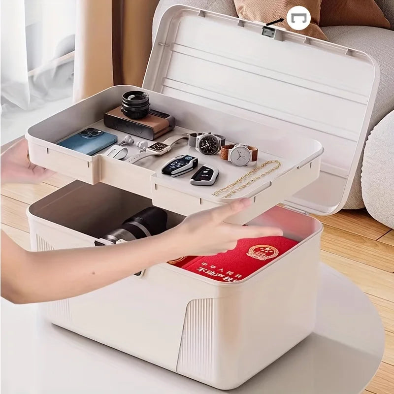 Locking Storage Box Large Capacity Stackable Plastic Organizer Combination Household Office Container White Safe Storage Case