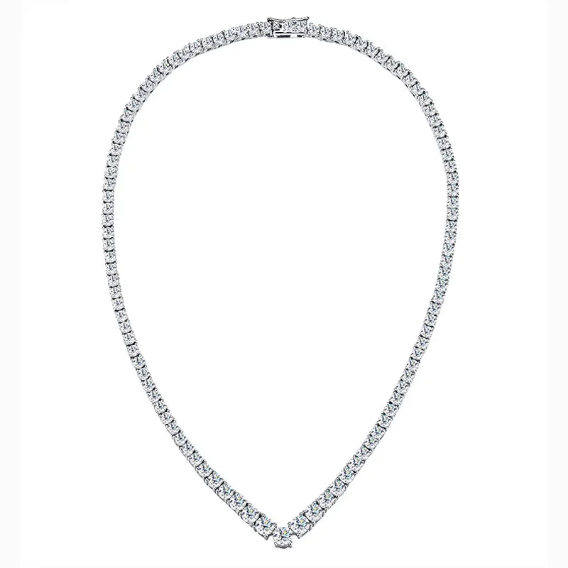 KNOBSPIN Moissanite Tennis Necklace for Woman V Style Wedding Party Neckchain 925 Sterling Sliver Plated 18k White Gold Necklace