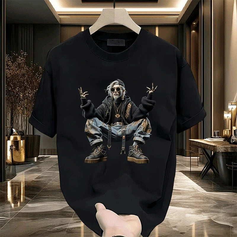 Men's Cotton T-shirts White 5XL T Shirt for Men Casual Summer Wear Hip Hop Print Black Tee Shirts Men Clothing Fashion