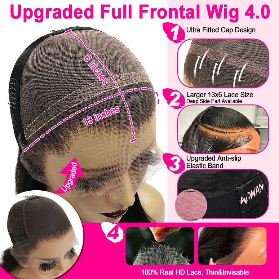 WOWANGEL Deep Wave Human Hair Wigs Pre Plucked 13x6 HD Lace Full Frontal Wigs Pre Bleached For Women 100% Human Hair Curly Wigs