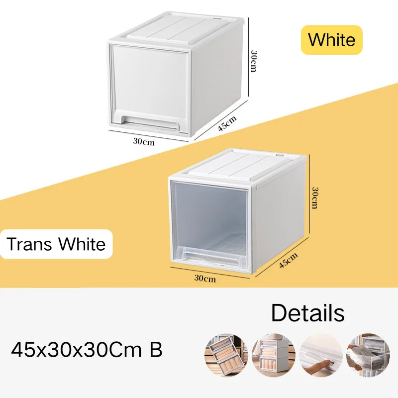 Household Stacking Storage Drawer Boxes Large Capacity Wardrobe Drawer Organizer Plastic Clear Clothes Container With Lids