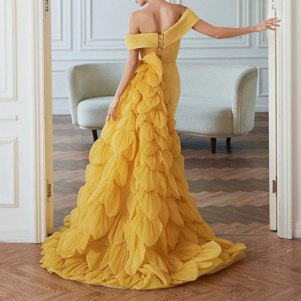 Customized Mermaid Evening Dresses Floor-length Off The Shoulder Sleeveless Prom Gown Fashion Backless Lace-up Draped Party Gown
