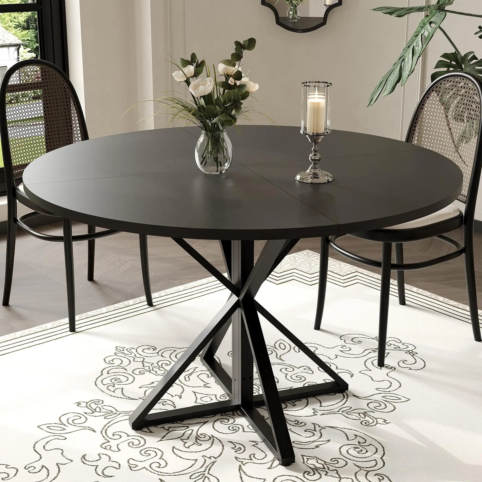 Garvee 4 People Version 47" Circle Counter Table: Oak Farmhouse Kitchen Living Room Dinner Ledge, Large Space-Saving Outside Framework Central Pedestal Desk for Dining Room Lounge Corridor Furniture Moving Tool Kit