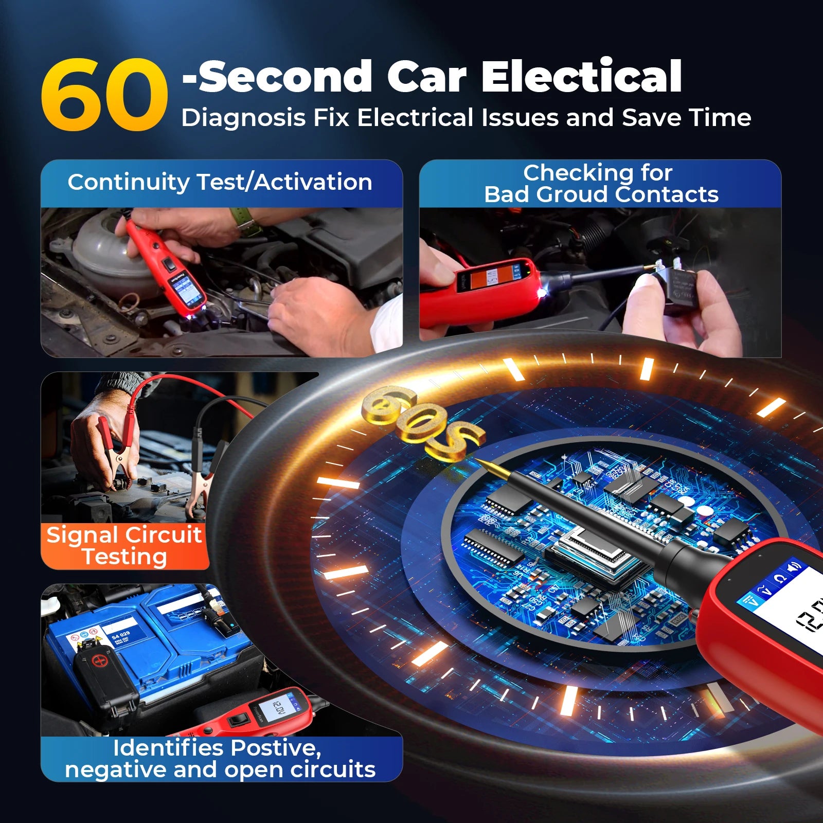 Autel Power Scan PS100 Car Circuit Tester, Universal 12V 24V Automotive Power Circuit Probe Kit with 40FT Cable, AC/DC/Continuity/Probe/Signal Test, Activate Component Electrical System Tool