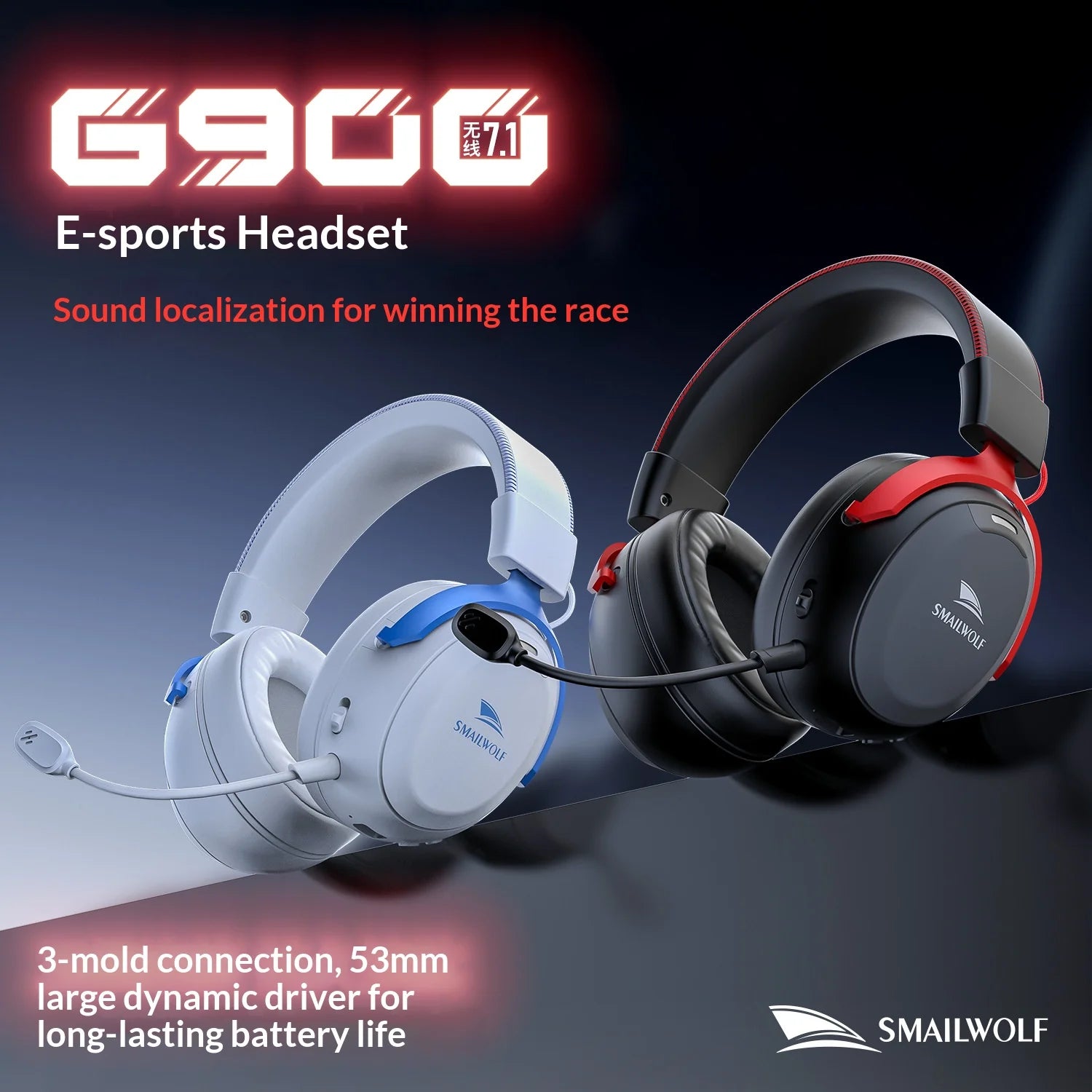 G900 Wireless Gaming Headset, 53mm Driver 7.1 Surround Sound, 2000mAh 100H Battery, 15ms Low Latency, 2.4G/BT for PC PS5 Switch