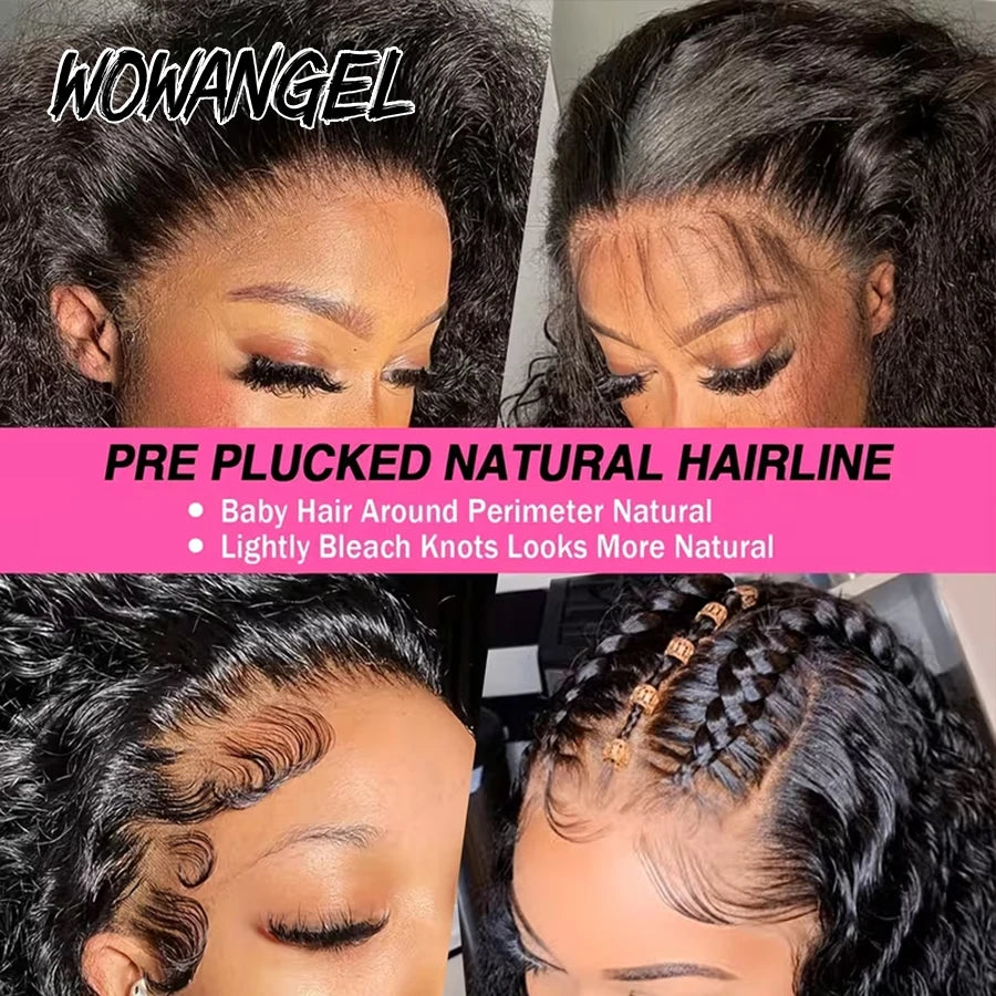 WOWANGEL Deep Wave Human Hair Wigs Pre Plucked 13x6 HD Lace Full Frontal Wigs Pre Bleached For Women 100% Human Hair Curly Wigs