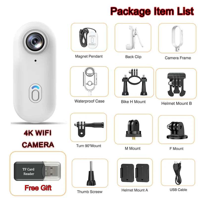 4K Mini HD WiFi 2.4G Action Camera Waterproof Magnetic Clip Click Chest Body Motorcycle POV Wearable Thumb Video Vlog Cameras