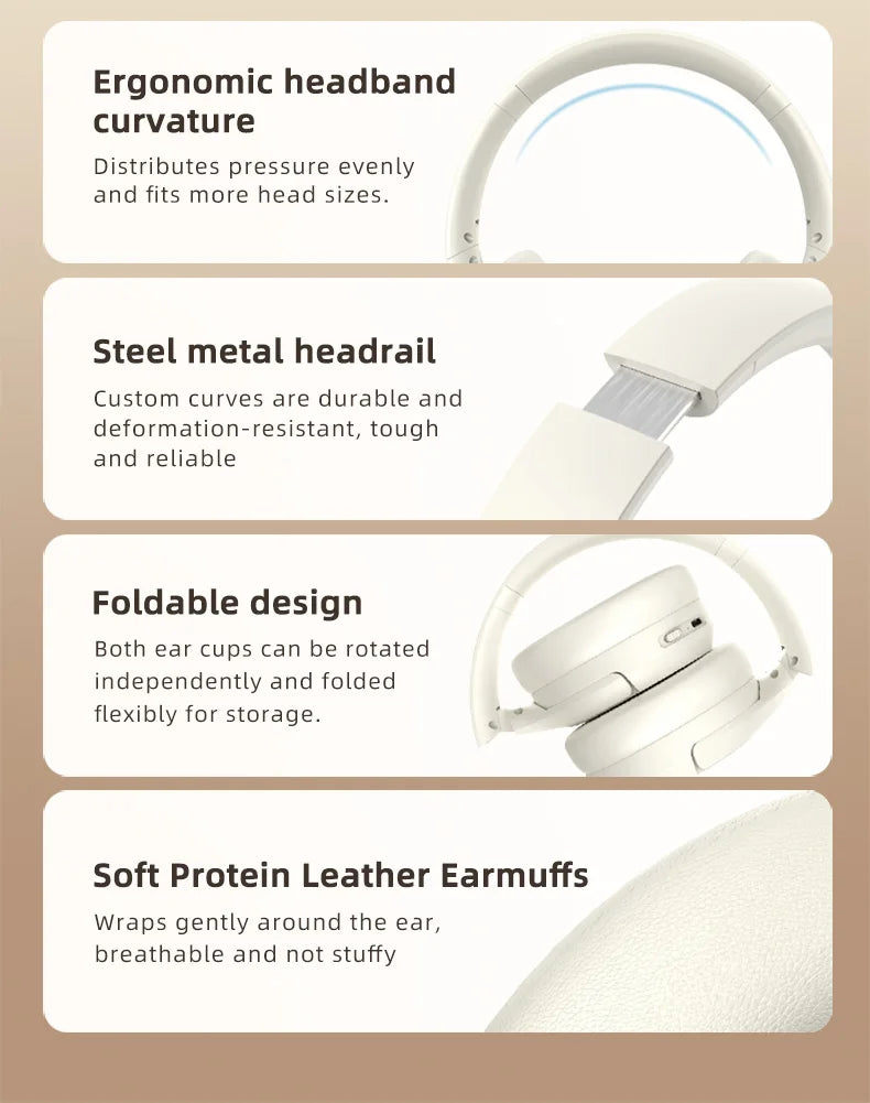 Bluetooth5.4ANC Headphones Over Ear Wireless Noise Cancelling Headset HiFi Sound 80H Endurance Foldable Design for Daily Commute