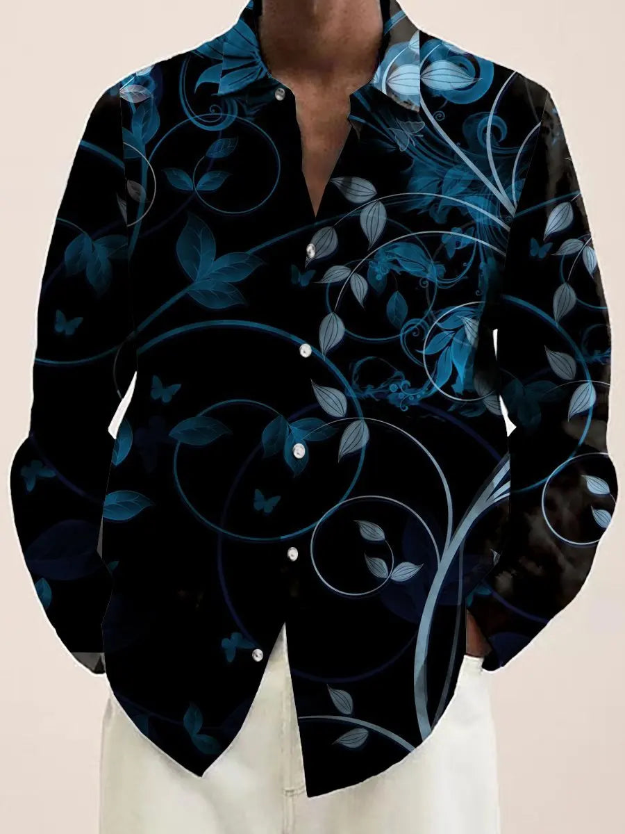 Mens Red Floral Print Long Sleeve Shirt 2023 Fashion Design Luxury Long Sleeve Tops Mens Four Seasons Button Lapel Shirt