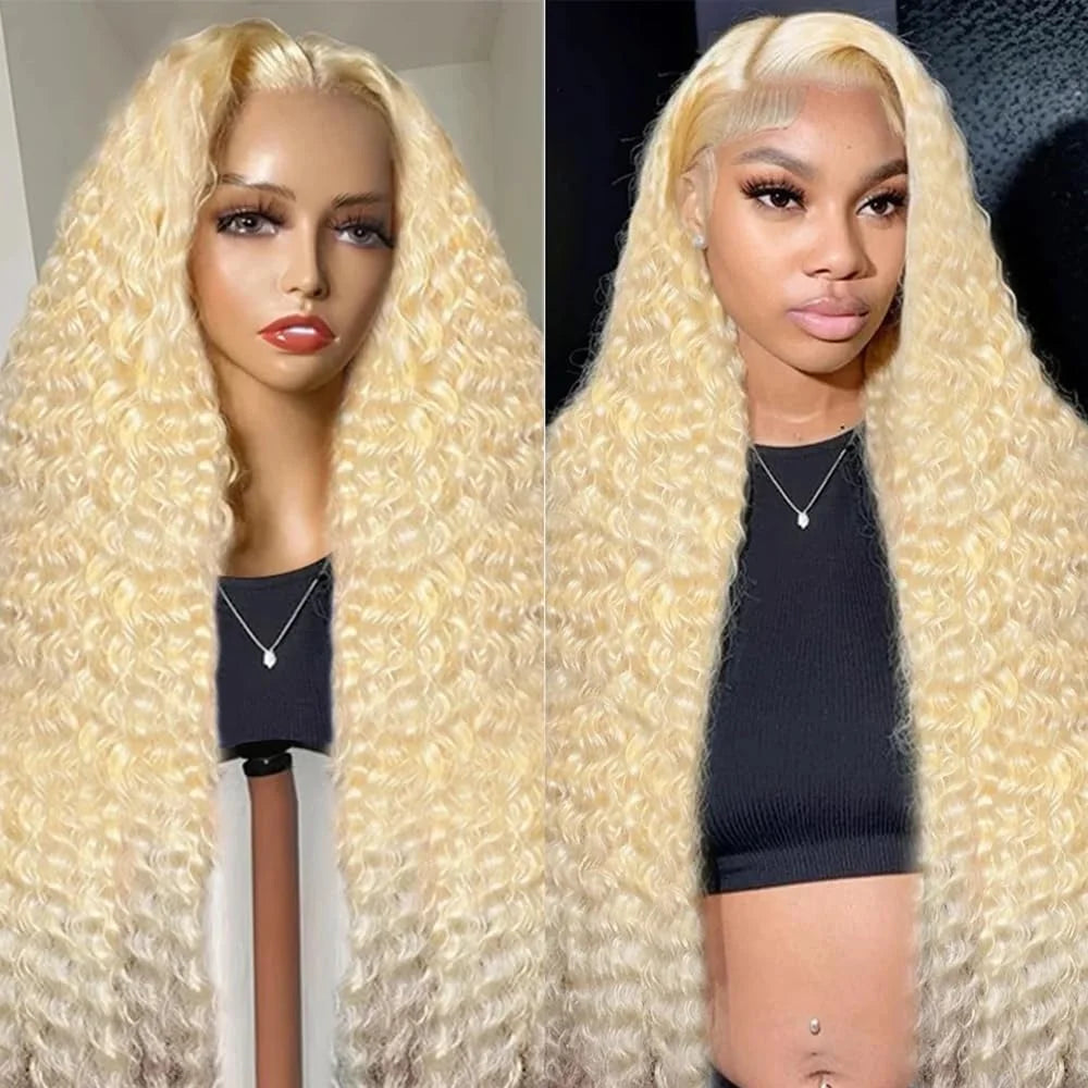 200% 250% Density 613 Blonde Lace Front Wigs Deep Wave Human Hair 13x4 Hd Lace Frontal Wig Pre Plucked Brazilian Ponytail Human Hair Lace Frontal Wig For Women Ready to Wear On Clearance Sale Pre Plucked Wig Party Work