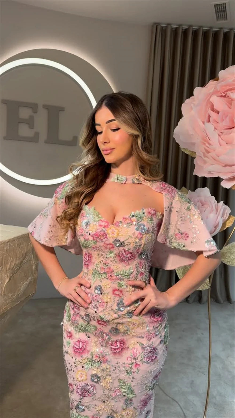 Contessa Custom evening dress Strapless Shawl Prom Dresses Floral Embroidery High Waist Vestidos De Noche Sheath Formal Evening