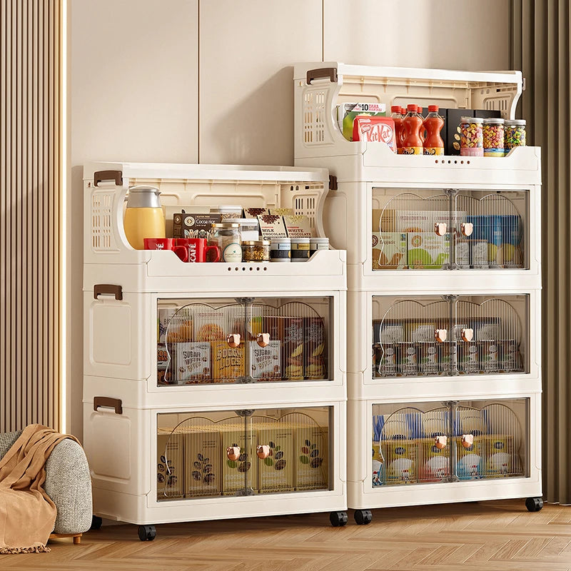 Snack storage shelf, large floor cart for the living room, toy organizing folding cabinet, movable household storage box