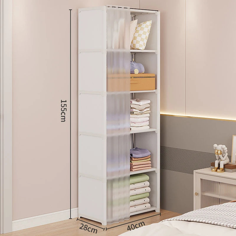 Multi-layer Storage Rack Dustproof Wardrobe Storage Cabinet Multifunctional with Curtains Portable Clothes Organizer Cabinet