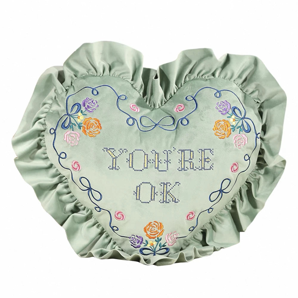 European-Style Pillow Two-Sided Sponge Balcony Cushion Home Decoration Embroidery Letter Printing Ruffled Round Love Pillowcase