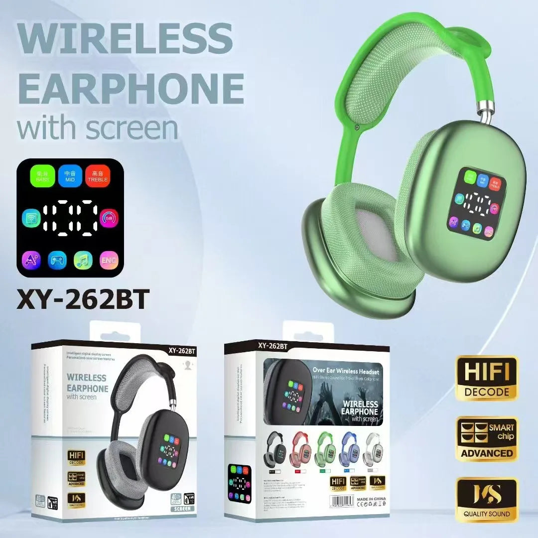 Bluetooth 5.3 Headphones with LED Screen 3.5mm AUX Over Ear Earphones HIFI Stereo Noise Cancelling Wireless Headsets