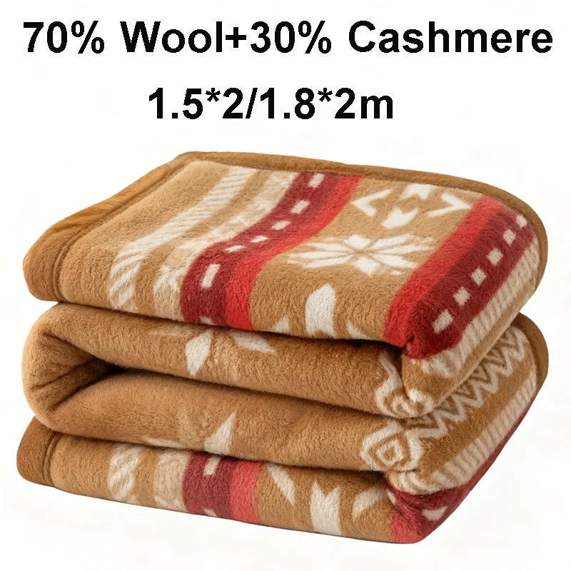 100% Wool Blanket 70% Cashmere 30% Wool Blankets Thicken Double Warm Comforter Camping Dormitory Sofa Hotel Bedding 1.5/1.8*2m