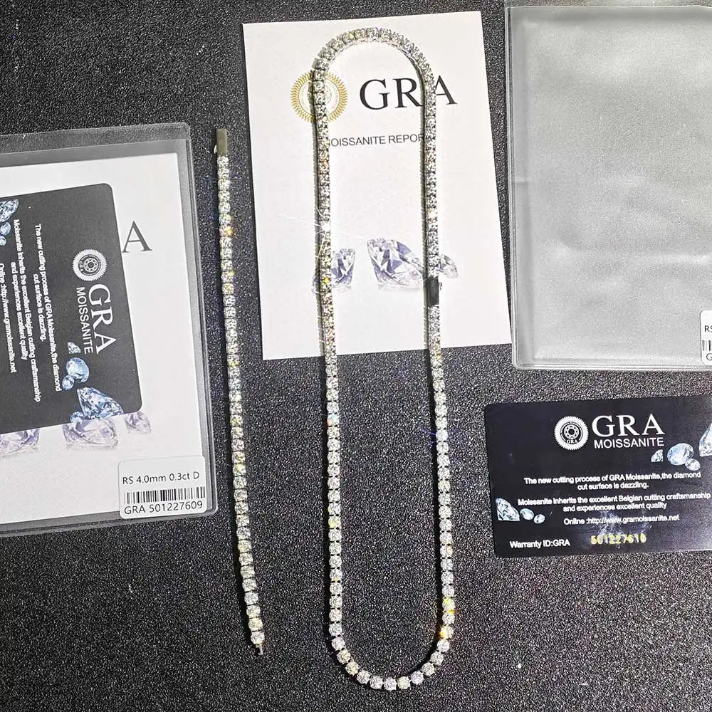 FLEXKING Moissanite Tennis Chain Necklace Stainless Steel Pass Diamond Test GRA Certification Wedding and Engagement Jewelry