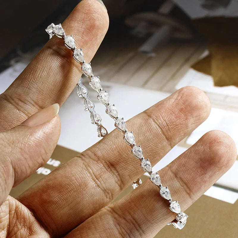 HORRIPAL 3*5MM Pear Shaped Moissanite Tennis Bracelet S925 Sterling Silver Plated with 18K White Gold Fashionable Party Jewelry