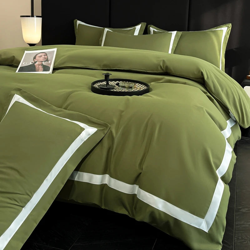 Luxury Hotel Bedding Sets Thick Brushed Bed Sheets White Duvet Cover Set Pillowcase Four Piece Fully Enclosed for Home Gift