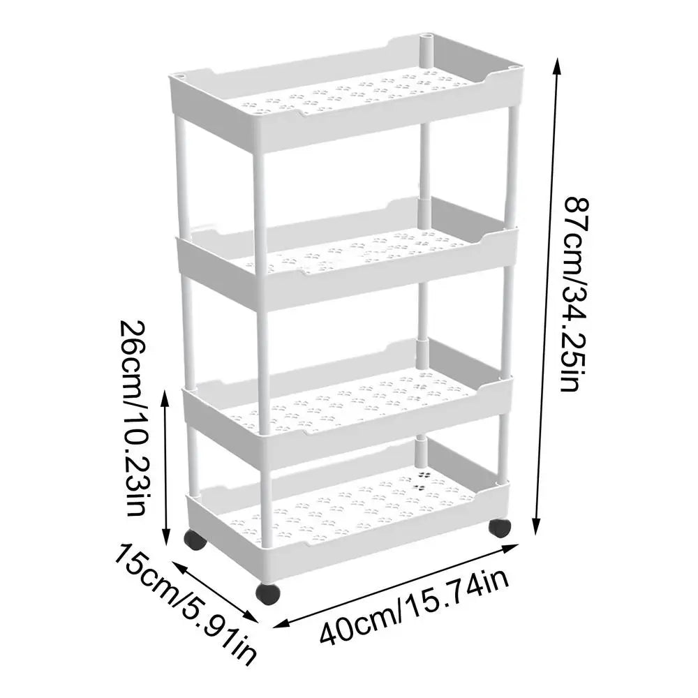 Storage Organizer With Wheels 3/4 Tier Organizer Utility Cart With Wheels Hollow Design Storage Shelves For Kitchen Work Area