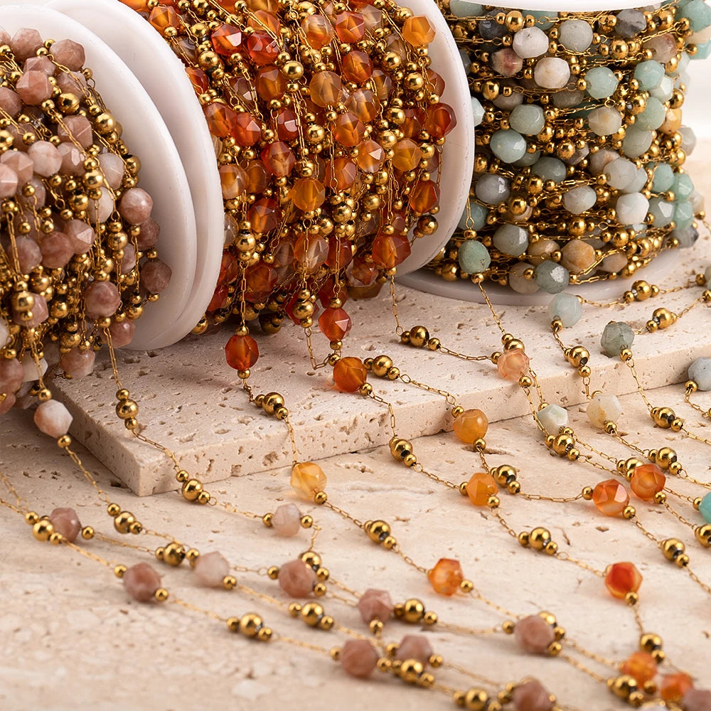 0.5 Meter 1 Meter Stainless Steel Irregular Stone Beaded Chain for DIY Boho Necklaces Handmade Bracelets Jewelry Making Supplies