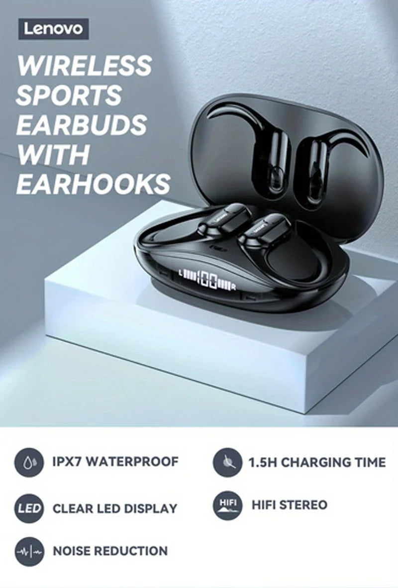Lenovo XT80 Bluetooth 5.3 Earphones True Wireless Headphones with Mic Button Control Noise Reduction Earhooks Waterproof Headset
