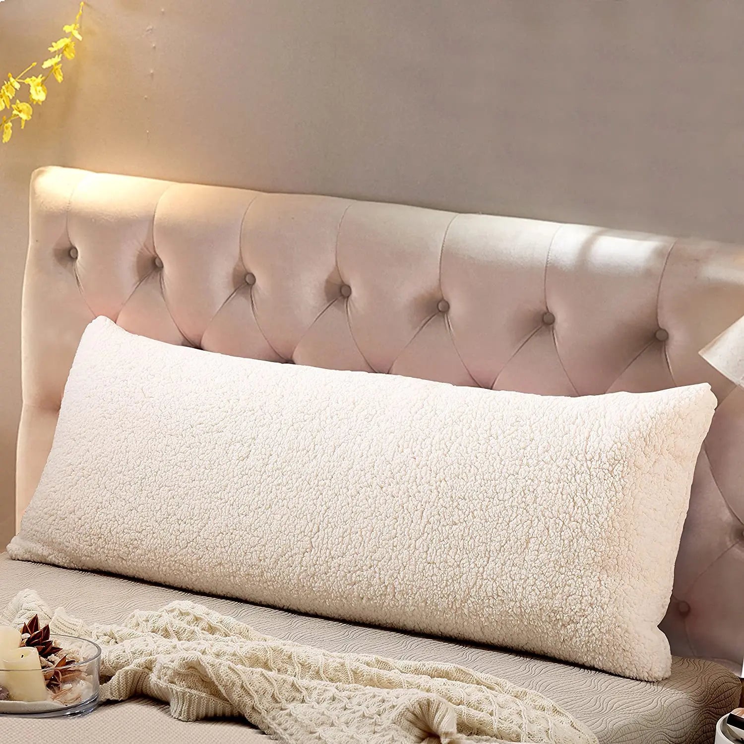 Faux Lambswool Pillow Cover 20x55in Solid Color Lumbar PillowCase for Bedding Ultra Soft Body Protector Cushion Cover Home Decor