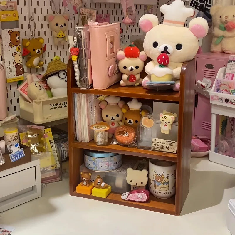 Dormitory Desktop Storage Rack Organizer Wood Retro Storage Cabinet Cosmetics Storage Box Table Multi-layer Figurines Organizing