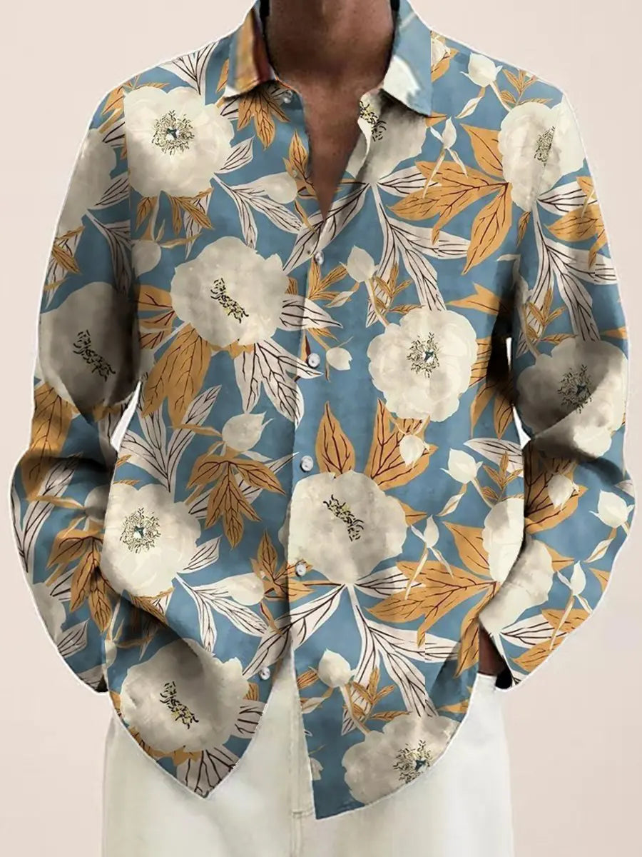 Mens Red Floral Print Long Sleeve Shirt 2023 Fashion Design Luxury Long Sleeve Tops Mens Four Seasons Button Lapel Shirt