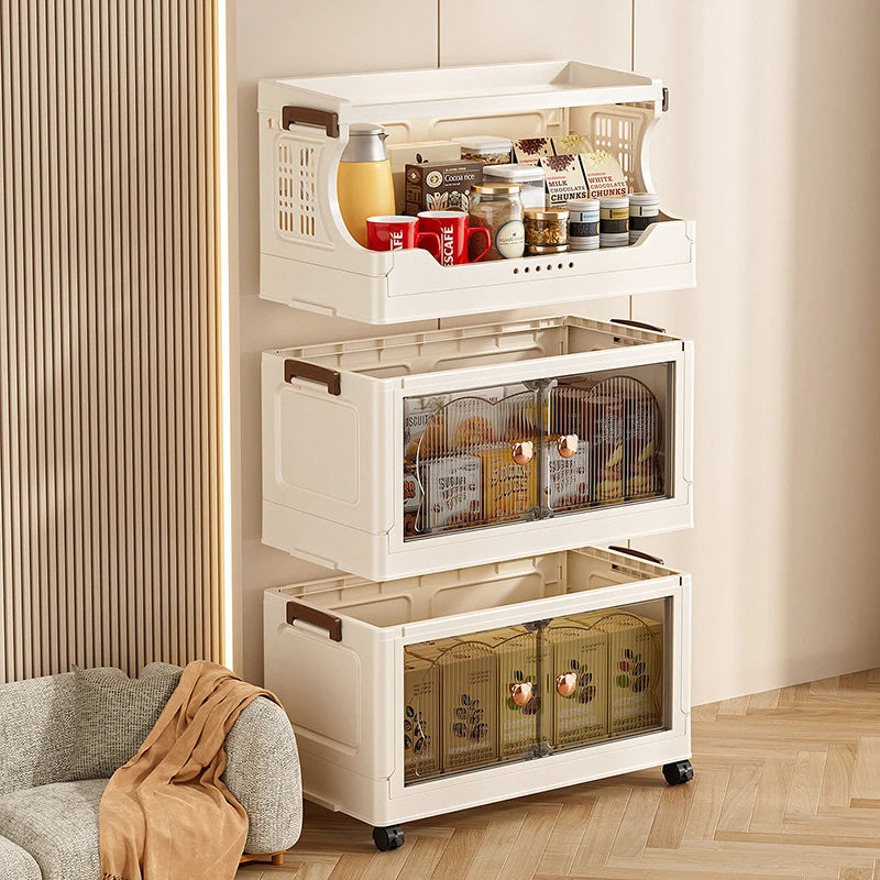 Snack storage shelf, large floor cart for the living room, toy organizing folding cabinet, movable household storage box